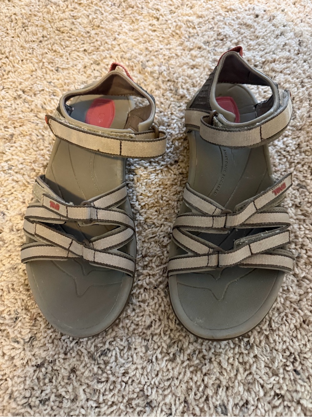 Teva Beige Strappy Sport Sandals with Coral Accents